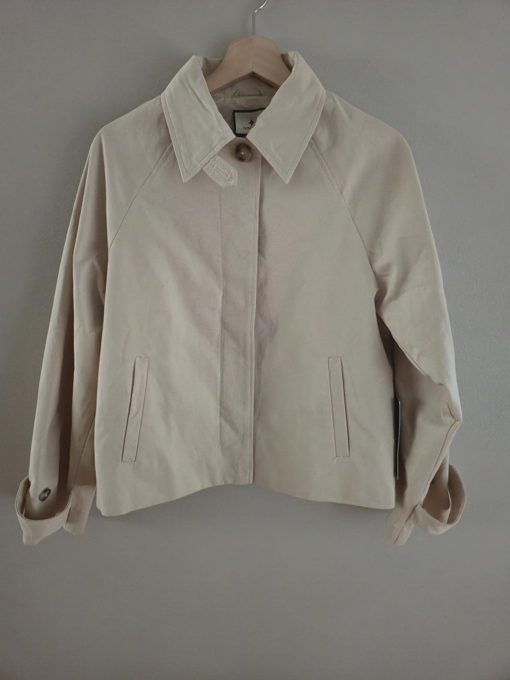 Tuckernuck Drew Short Trench Coat Size Small Tan Boxy Cropped Lined Preppy - Picture 4 of 14